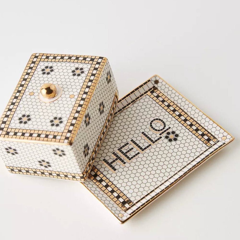 NEW Anthropologie Bistro Tile Hello Butter Dish
